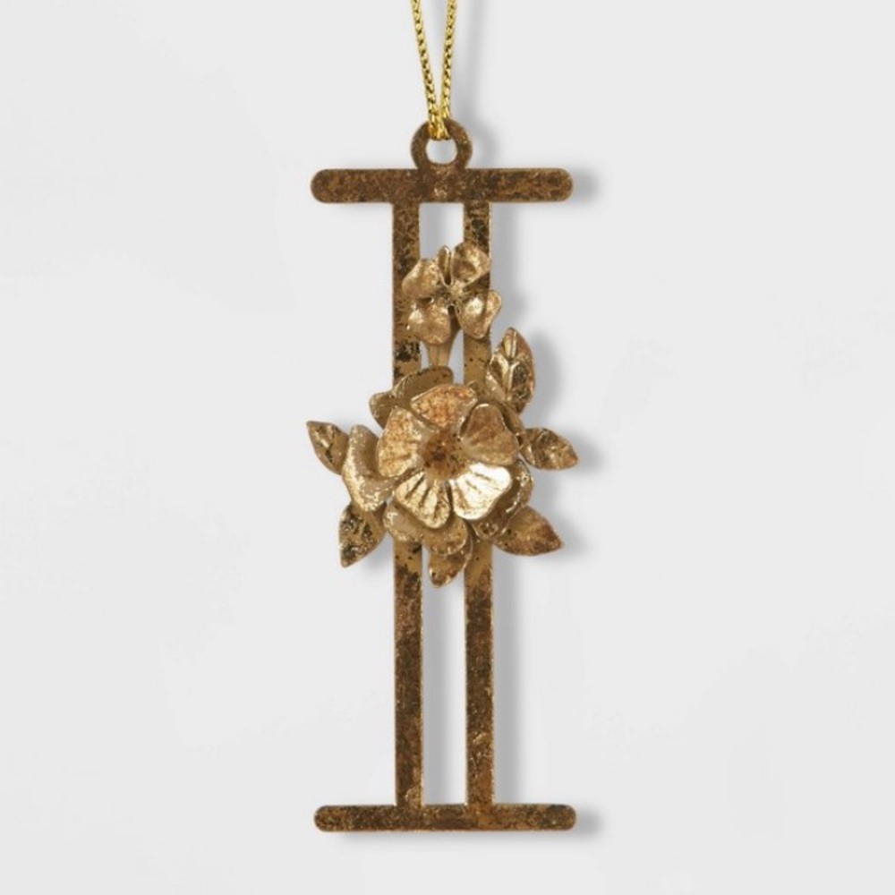 ✨HTF - MONOGRAM INITIAL CHRISTMAS ORNAMENT - *I* - ANTIQUE FLORAL❗️FIRM PRICE❗️